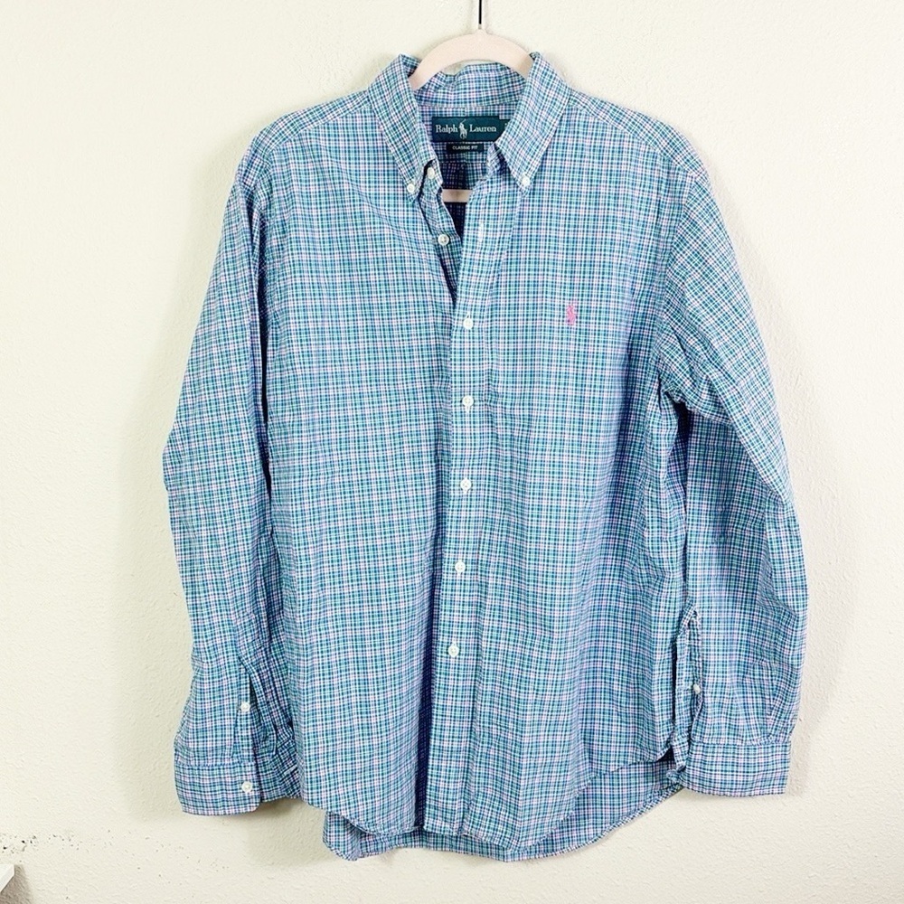 Ralph Lauren Classic Fit‎ Multicolor Plaid Button Down Shirt in Pastel Colors L